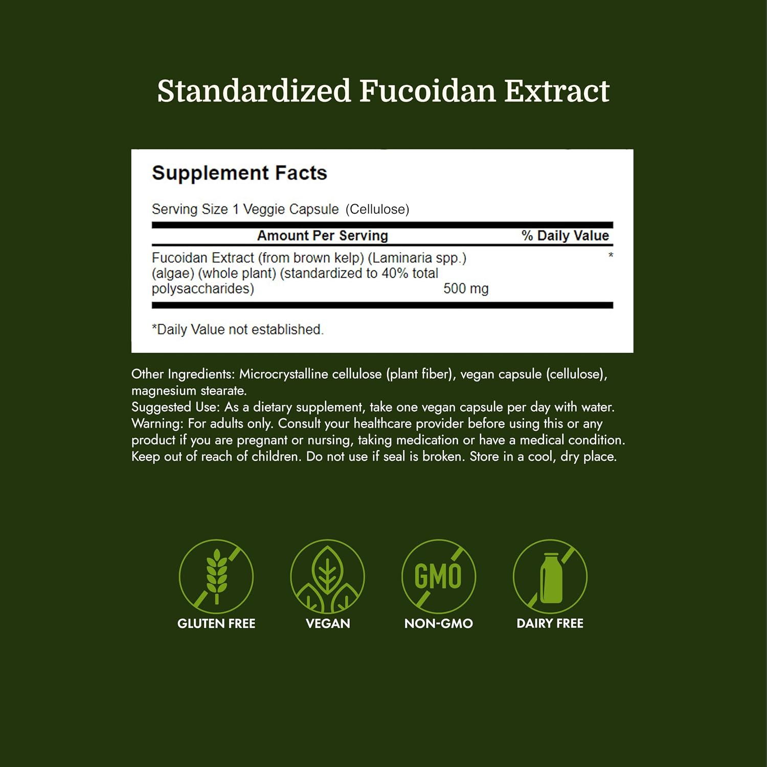 Extracto de Fucoidan de Alga Parda, 500 mg, 60 Cápsulas Veganas