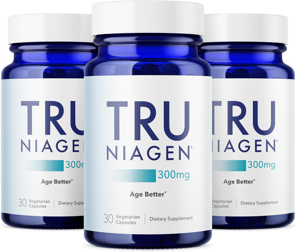 TRU NIAGEN NAD+ Suplemento Patentado, 300mg Niagen, 90 Cápsulas (3 Botellas de 30 Servicios)