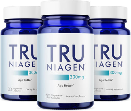 TRU NIAGEN Suplemento de NAD+ Patentado, 300mg de Niagen (Nicotinamida Ribósido), 30 dosis por envase, 3 envases
