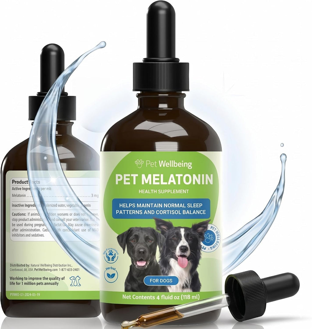 Pet Wellbeing Melatonina para Perros - Suplemento Líquido para la Salud Adrenal y el Equilibrio de Cortisol - 59 ml (2 oz)