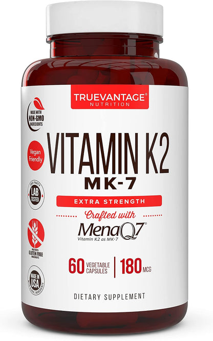 Suplemento de Vitamina K2 MK-7 180 mcg - MenaQ7 para la Salud Ósea y Cardiovascular - 60 Cápsulas Vegetales – Image 1