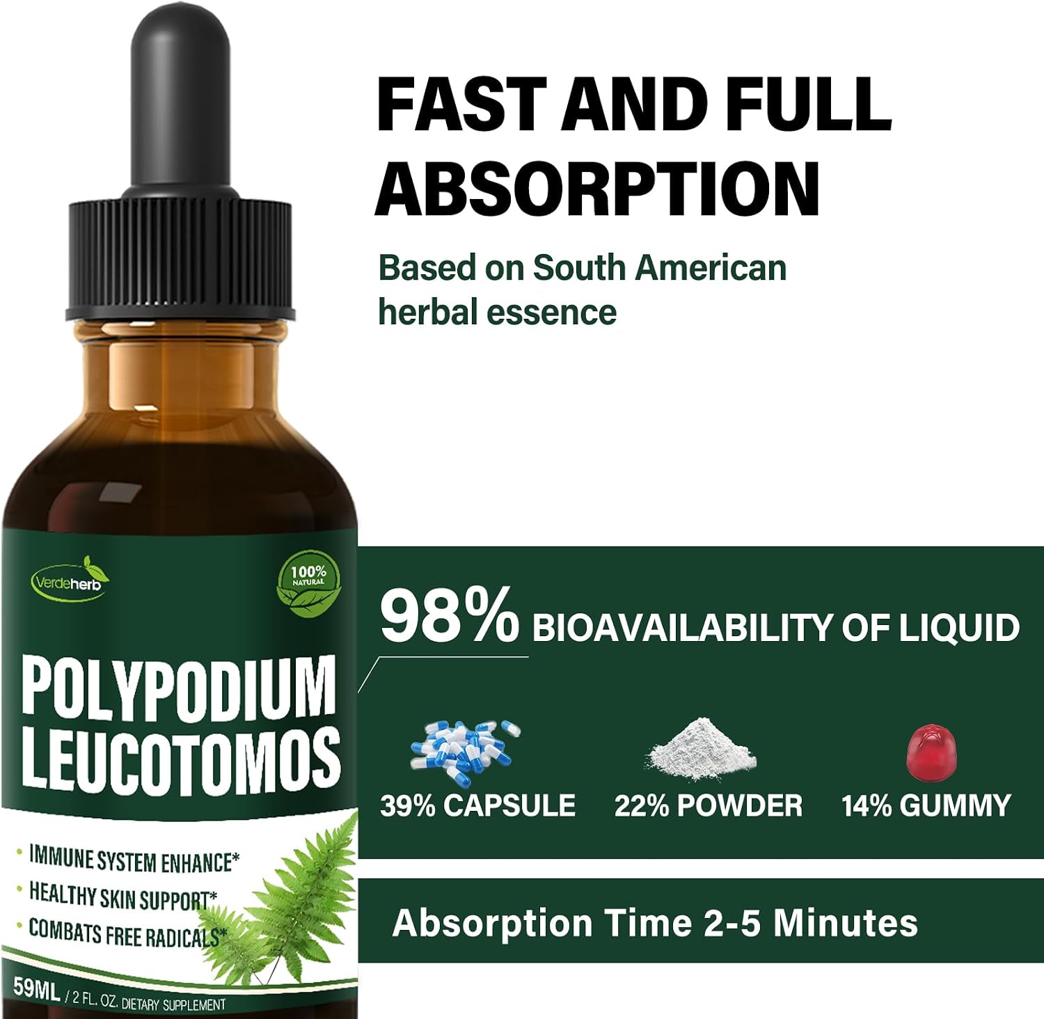 Polypodium leucotomos Immune Support Drops, Herbal Extract Immunity Boost Supplement for Skin Health. Calaguala para Proteger la Piel. 2oz