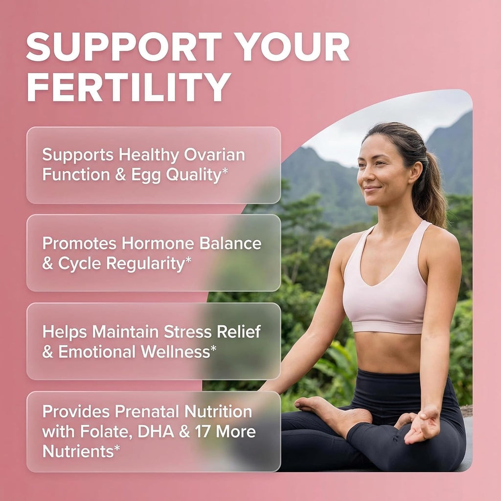 Clean Nutraceuticals Myo-Inositol y D-Chiro Inositol 2050mg - Suplemento de Fertilidad 40:1 - Vitaminas Prenatales con Ashwagandha, Maca, Vitex, Hierro, DHA, Ácido Fólico, DIM, Zinc
