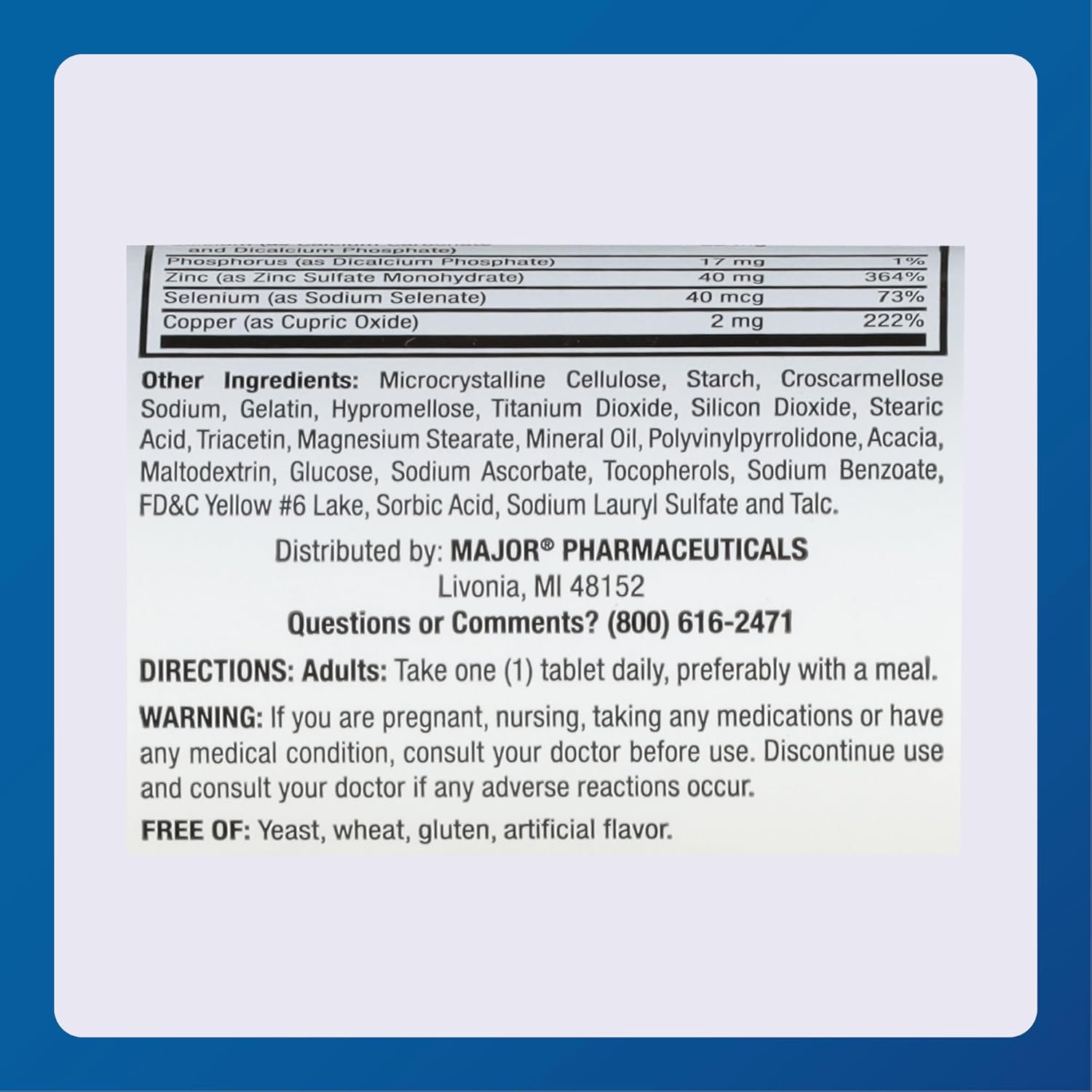 Major ProSight Multivitamínico y Mineral con Zinc de Alta Potencia - 60 Comprimidos