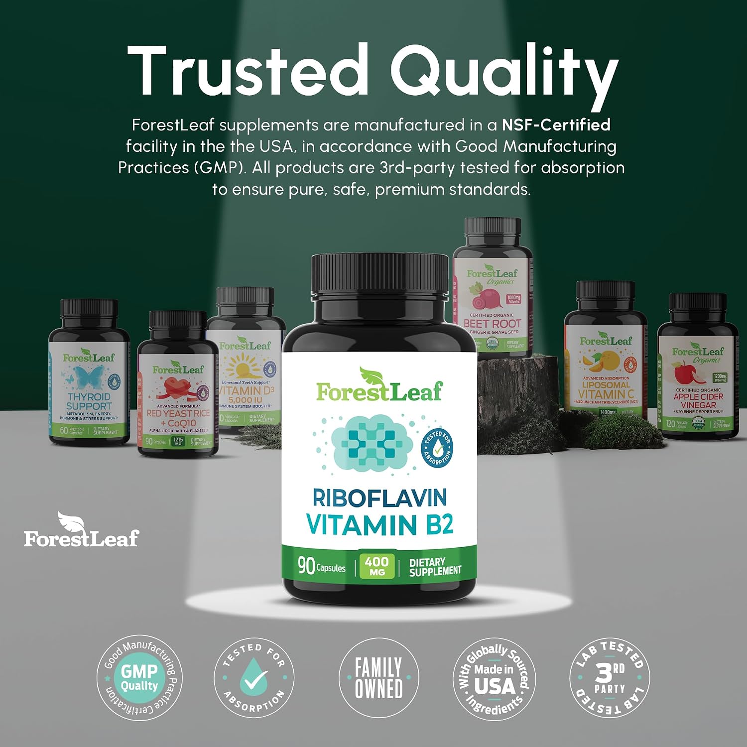 ForestLeaf Vitamina B2 Riboflavina 400 mg - 90 Cápsulas Vegetales