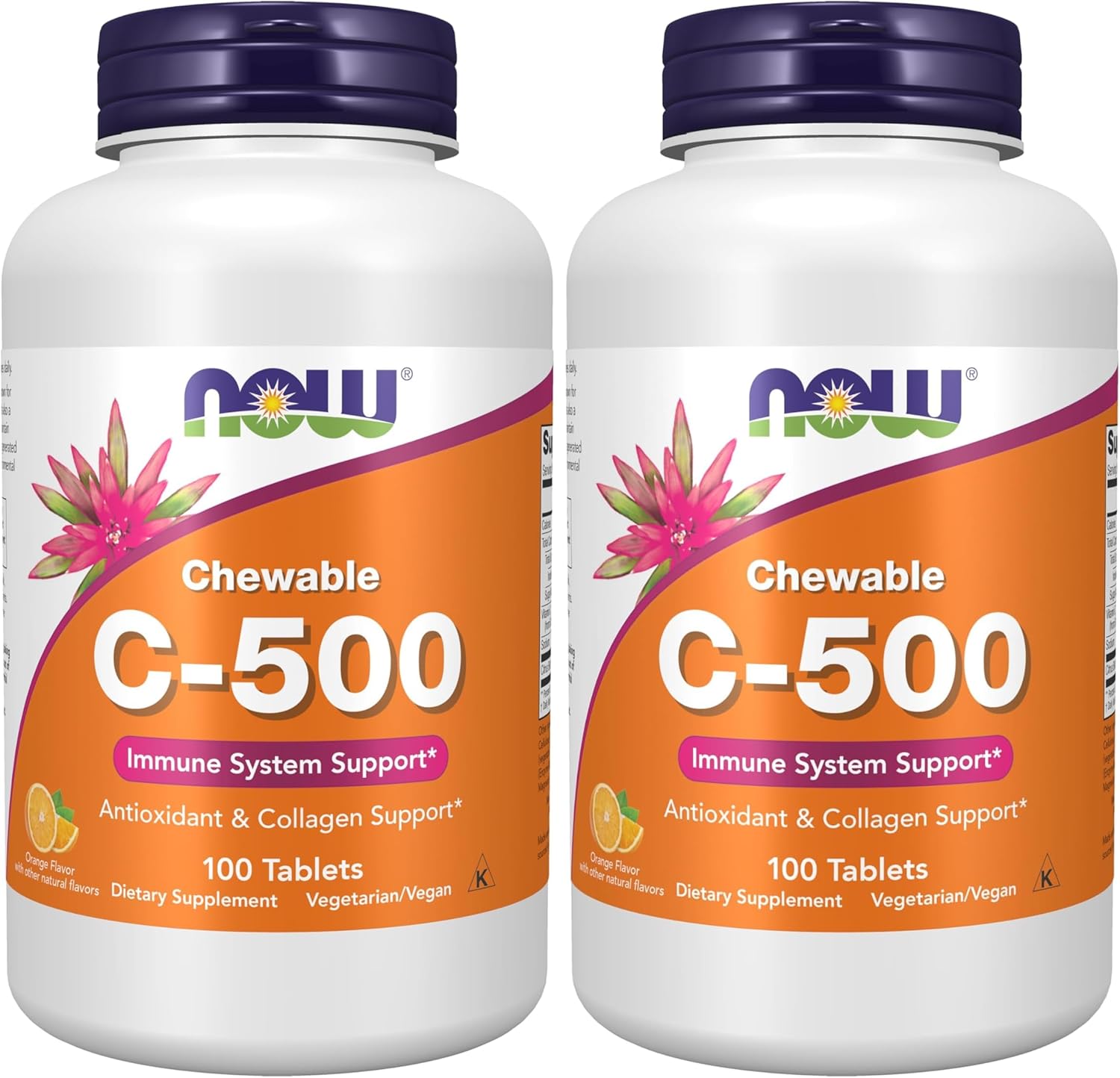 NOW Foods Vitamina C-500, 100 Comprimidos Masticables Sabor Naranja