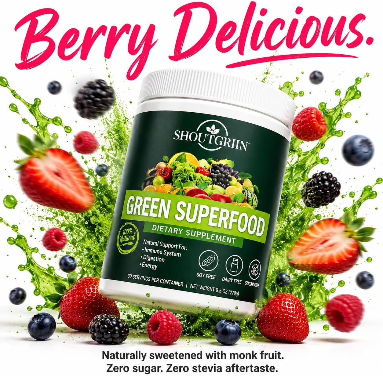 SHOUTGRIIN Green Superfood Powder - Superalimentos Verdes Orgánicos