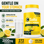 C-Salts Vitamina C en Polvo Tamponada - 4000 mg por Ración, Fórmula Suave, Orgánica, Vegana, Sin Azúcar - 272 Raciones Sabor Limón Lima, 735 g