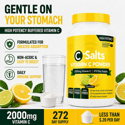 C-Salts Vitamina C en Polvo Tamponada - 4000 mg por Ración, Fórmula Suave, Orgánica, Vegana, Sin Azúcar - 272 Raciones Sabor – Image 3