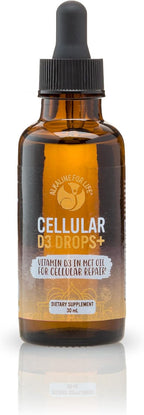 Alkaline for Life Cellular D3 Drops+ - Vitamina D3 líquida en aceite MCT, 250 UI por gota, dosis flexible 500-5000 UI, 30 ml