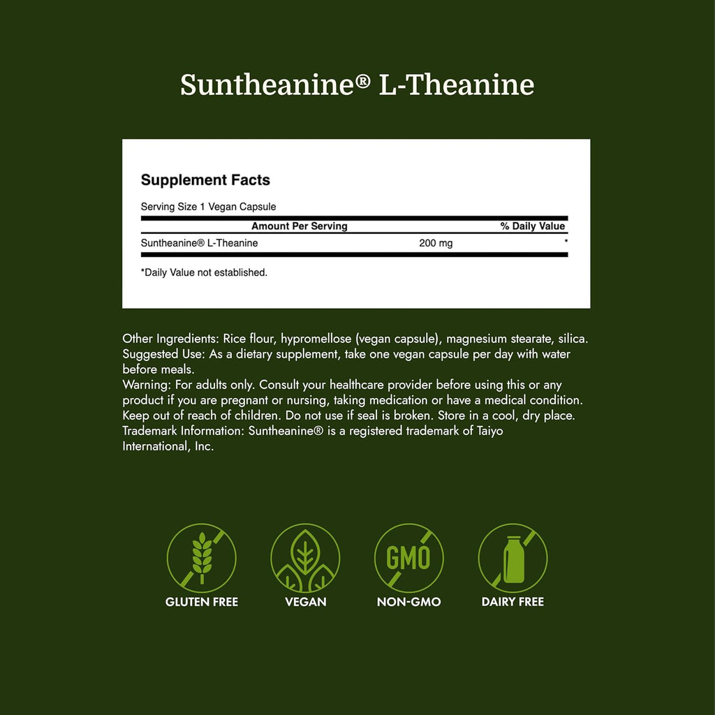 Swanson Double Potency Suntheanine L-Teanina 200 mg - 60 Cápsulas Vegetales