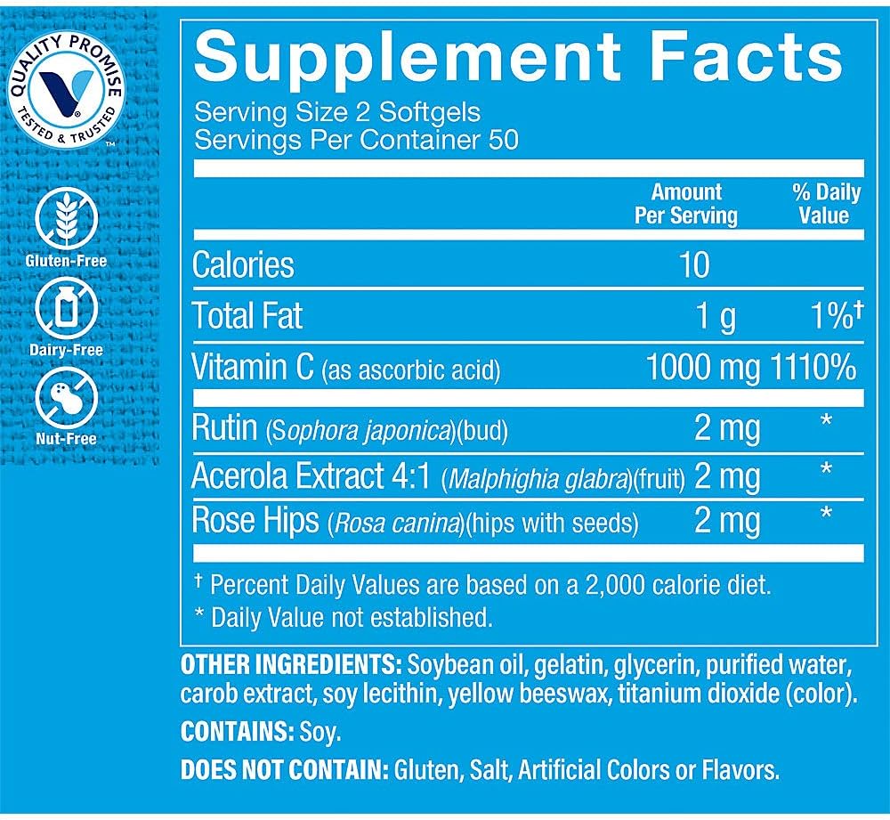 Vitamina C 1.000 mg – The Vitamin Shoppe (100 cápsulas blandas)