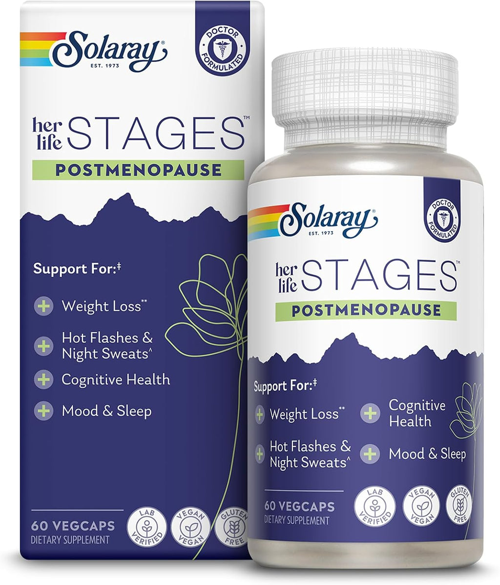 Solaray Postmenopause her Life Stages - Suplemento Postmenopausia con Resveratrol, Azafrán y Naranja (60 Cápsulas)