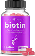 NutraChamps Biotin Gummies 10000mcg - Gominolas de Biotina para Cabello, Piel y Uñas - Vegano, Sin Gluten