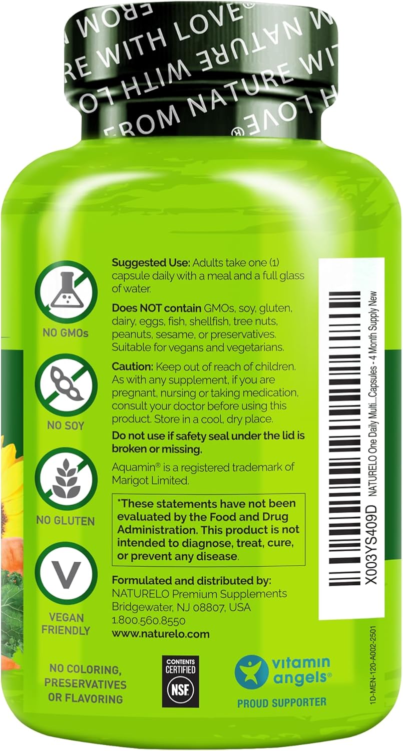 NATURELO Multivitamínico para Hombres – 1 Cápsula Diaria con Vitaminas, Minerales y Alimentos Ecológicos, 120 Cápsulas Vegetales