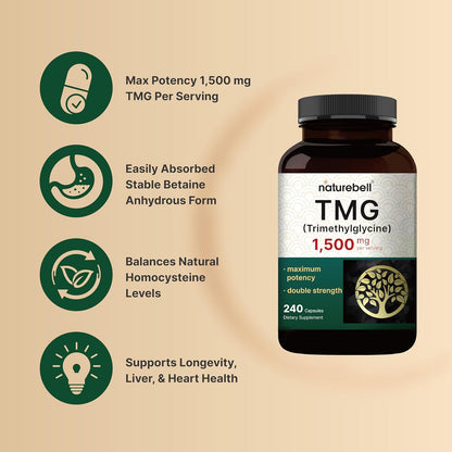 NatureBell TMG 1500mg, 240 Cápsulas - Betaina Anhidra Trimetilglicina – Image 3