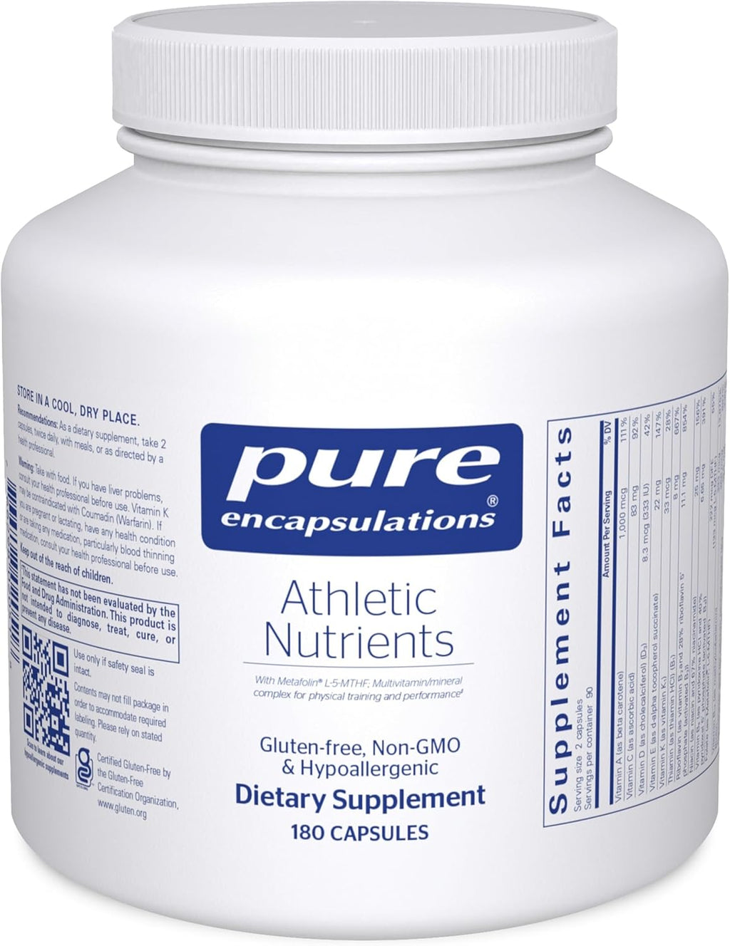 Pure Encapsulations Athletic Nutrients | Complejo Multivitamínico y Mineral para el Rendimiento Deportivo | 180 Cápsulas