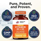 American Choice Vitamina D3 5000 UI + K2 (MK-7) 100 mcg – 120 Cápsulas