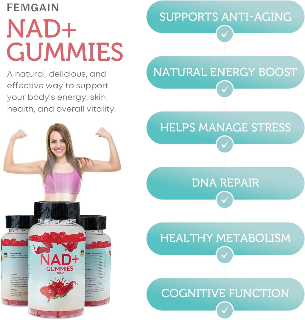 NAD Gummies 1000mg | Suplemento NAD+ Sin Azúcar | FEMGAIN