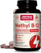 Jarrow Formulas Vitamina B12 5000 mcg - Metilcobalamina Activa, 90 Comprimidos Masticables Sabor Cereza