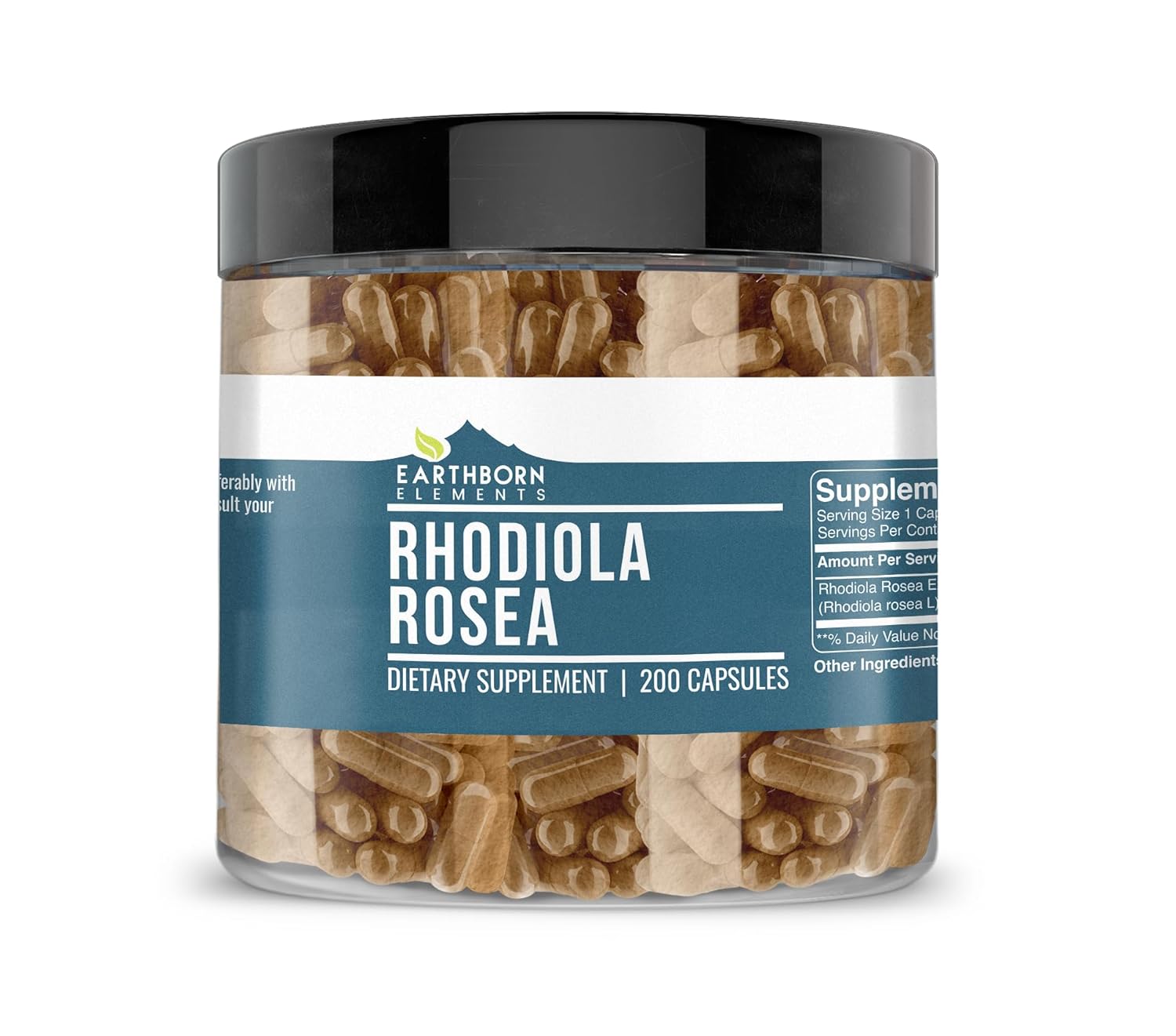 Earthborn Elements Rhodiola Rosea Root Extract 200 Cápsulas, Puro y sin Diluir, Sin Aditivos