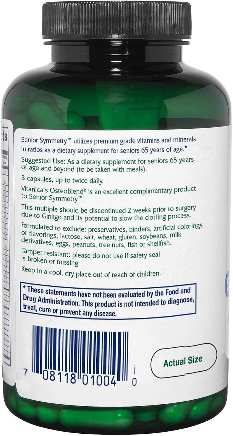 Vitanica Senior Symmetry Multivitamínico y Mineral para Mujeres Mayores de 65 Años, Vegano, 180 Cápsulas