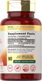 Carlyle Vitamina D3 Masticable 2000 UI (50 mcg) - 180 Comprimidos - Sabor Bayas - Vegetariano y Sin Gluten