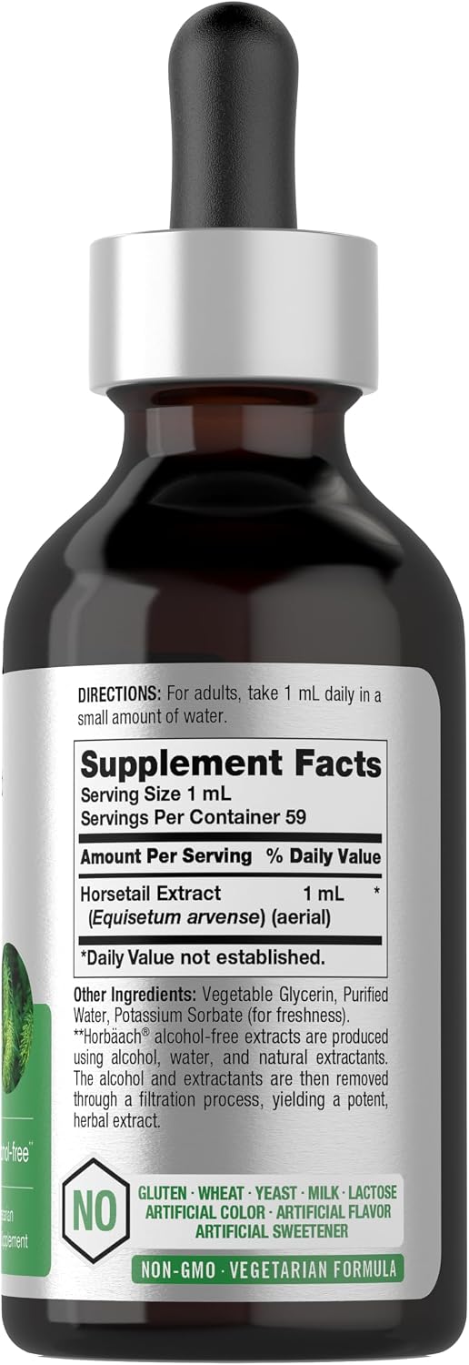 Horbäach Extracto Líquido de Cola de Caballo | Sin Alcohol | 2 fl oz | Vegano, No-GMO y Sin Gluten