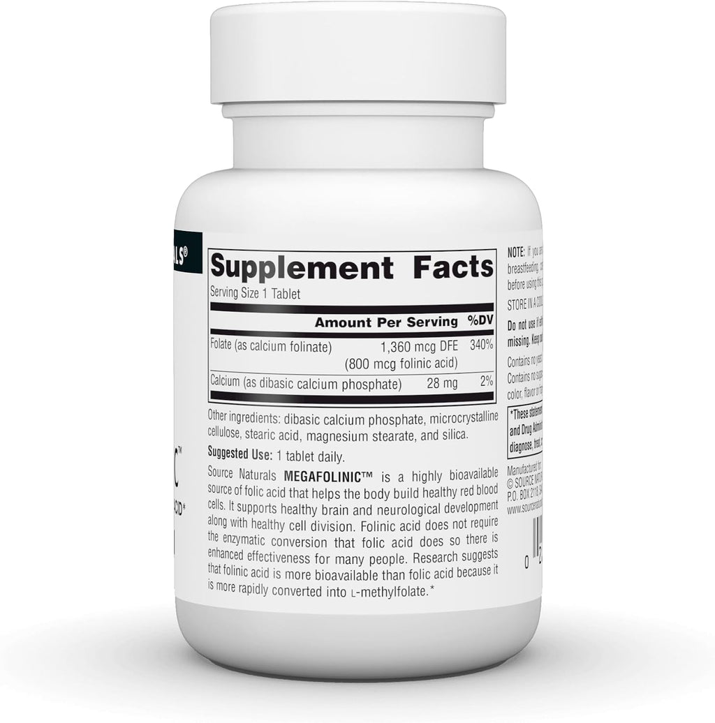 Source Naturals MegaFolinic, Active Form of Folic Acid, 800 mcg - 120 Tablets