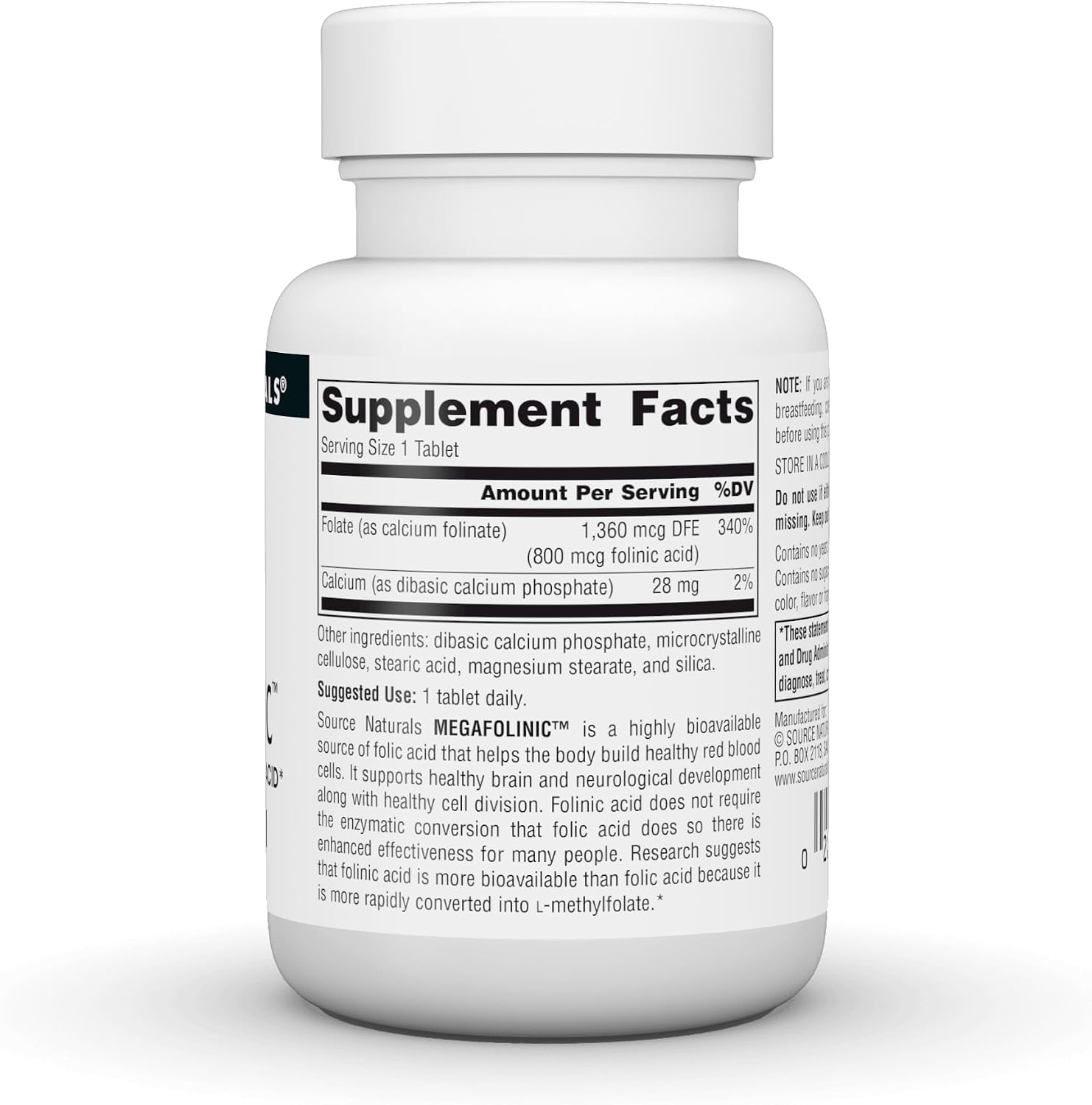 Source Naturals MegaFolinic, Active Form of Folic Acid, 800 mcg - 120 Tablets