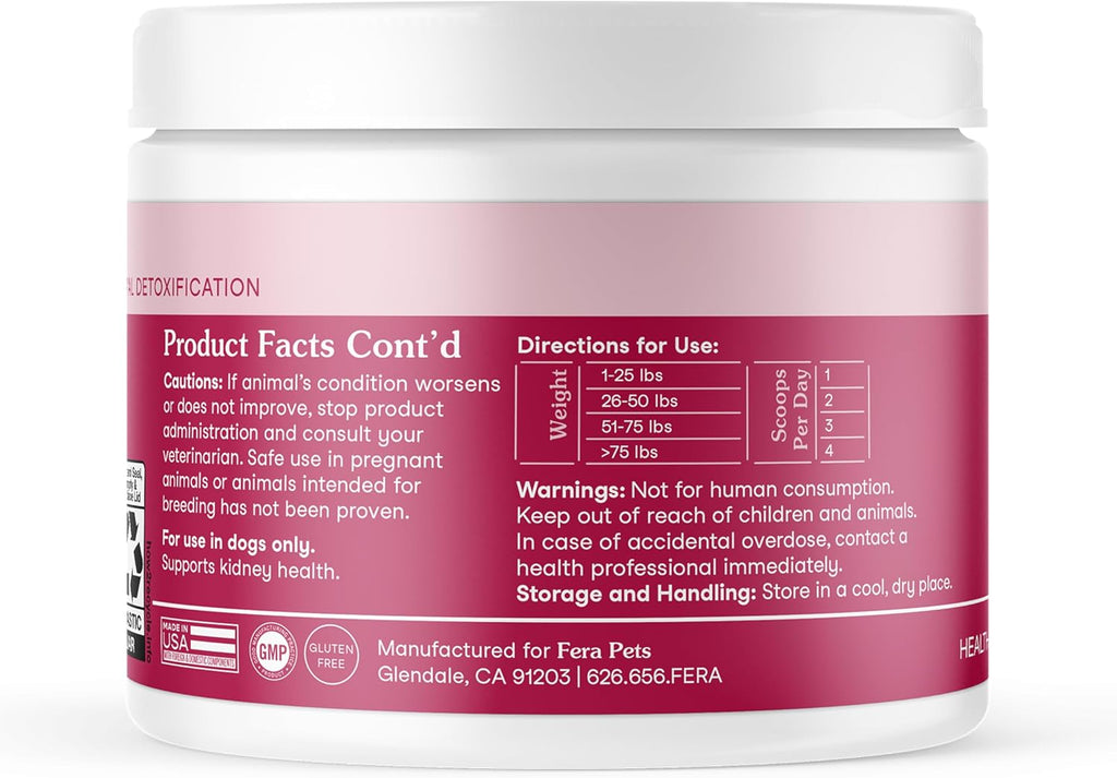 Fera Pets Dog Kidney Support con Probióticos para Perros - Polvo, 60 Dosis