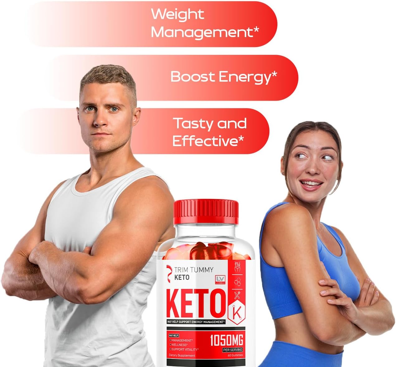 Trim Tummy Keto ACV Gummies 1050mg - Gomitas de Vinagre de Manzana para Keto, Fórmula Avanzada, 60 Gominolas
