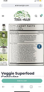 TERRA ORIGIN Veggie Superfood Supplement - 90 Cápsulas Vegetales