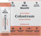 Milk Wealth™ Calostro Bovino en Polvo 50g | Liofilizado con IgG Natural | Apoyo Inmunitario y Salud Intestinal | Pasto Alimentado y Sin Sabor | No Transgénico y Sin Gluten | 25 Sobres Individuales (2g Cada Uno)