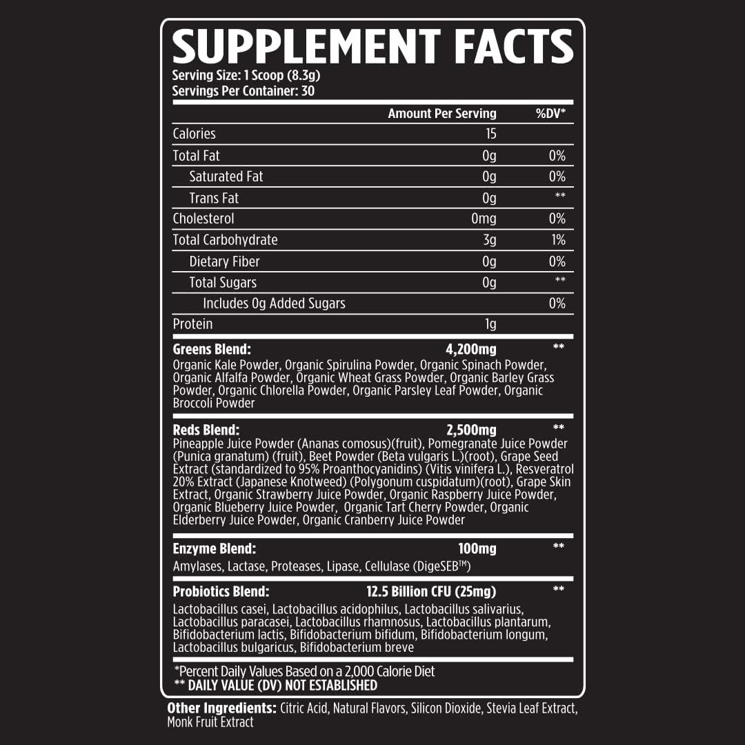 VMI Sports Greens + Reds Superalimento Avanzado con Enzimas y Probióticos - 30 Servicios (Frambuesa Limón)