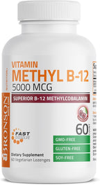 Bronson Methyl B12 5000 mcg - Metilcobalamina - 60 Comprimidos de disolución rápida