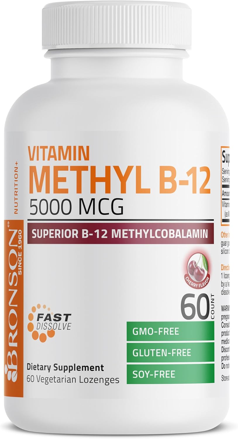 Bronson Methyl B12 5000 mcg - Metilcobalamina - 60 Comprimidos de disolución rápida