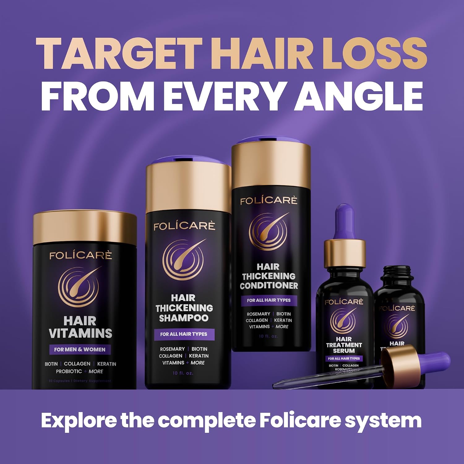 FOLICARE Biotina con Colágeno, Queratina y Probióticos – Suplemento para Cabello, Piel y Uñas