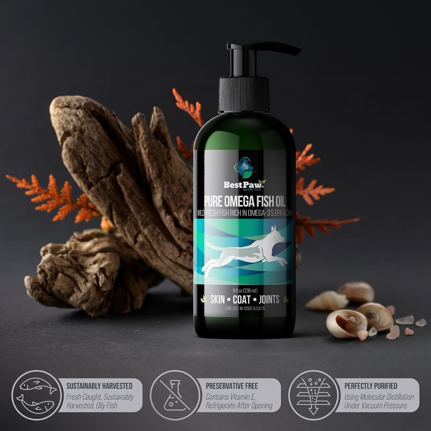 Aceite de Pescado para Perros - Omega 3 Salvaje con Dosificador - 236 ml