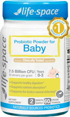 Life-Space Probiótico en Polvo para Bebés de 0 a 36 meses, 60g, 7.5 mil millones de UFC, Cepas Múltiples, Sin Refrigeración