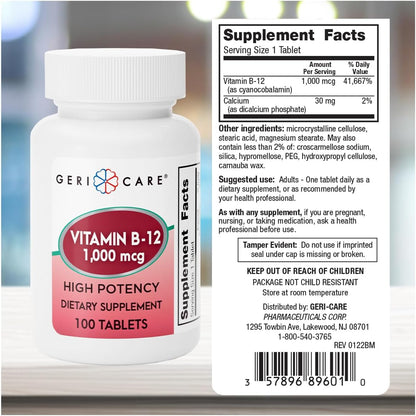 GeriCare Vitamina B12 1000mcg - 100 – Formación de glóbulos rojos: Favorece la formación normal de glóbulos rojos, – Image 3