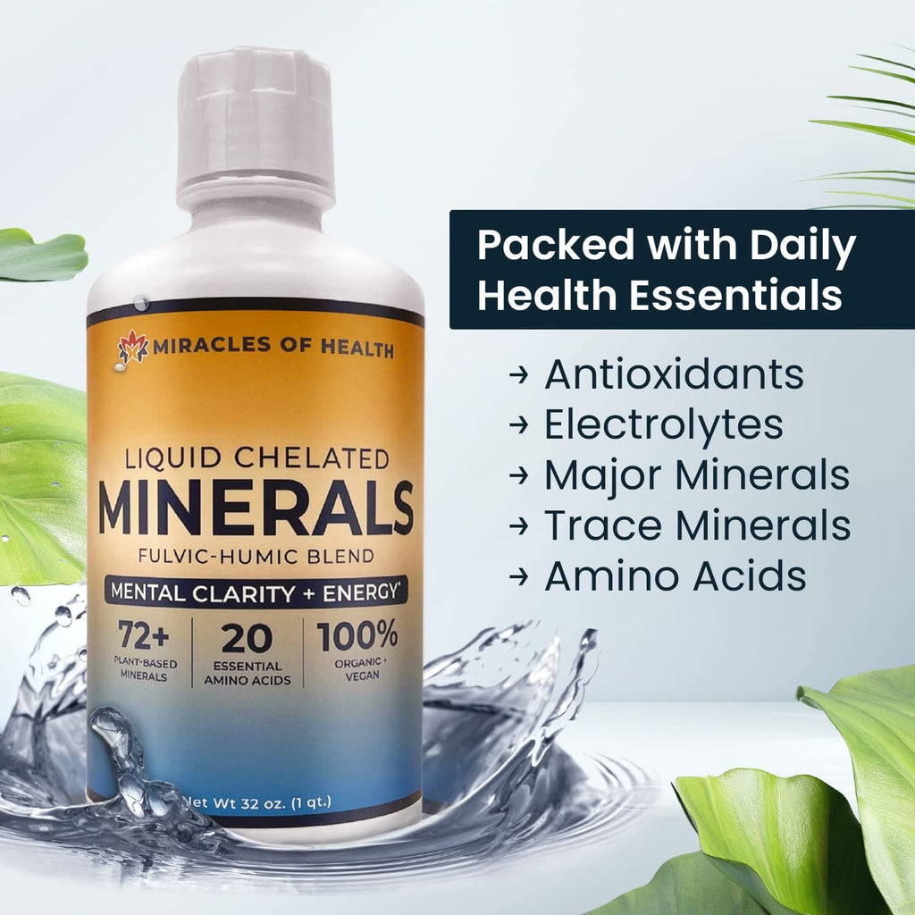 Minerales Quelados Líquidos - Complejo Húmico y Fúlvico - 72+ Minerales Vegetales - 946 ml