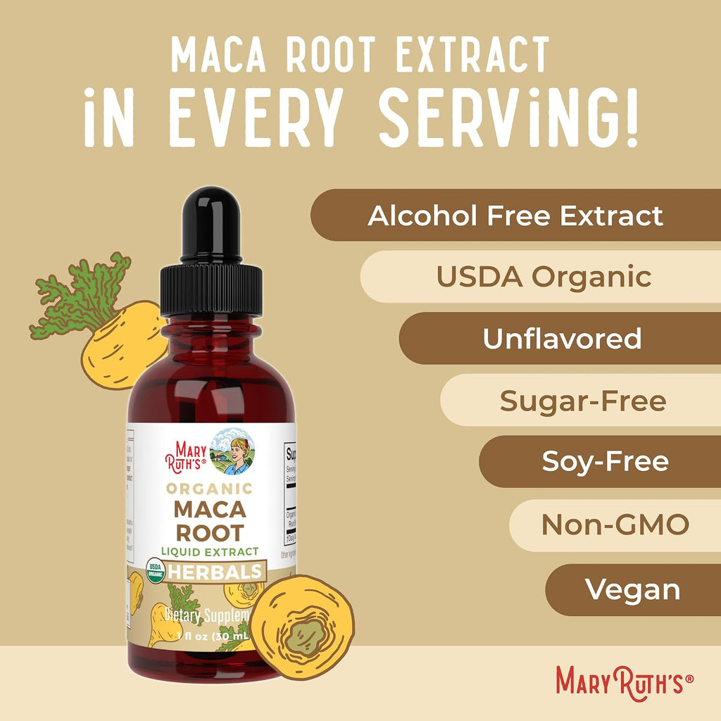 MaryRuth's Gotas Líquidas de Maca Orgánica USDA | Vegano | Sin Gluten | Sin Alcohol | 30 ml