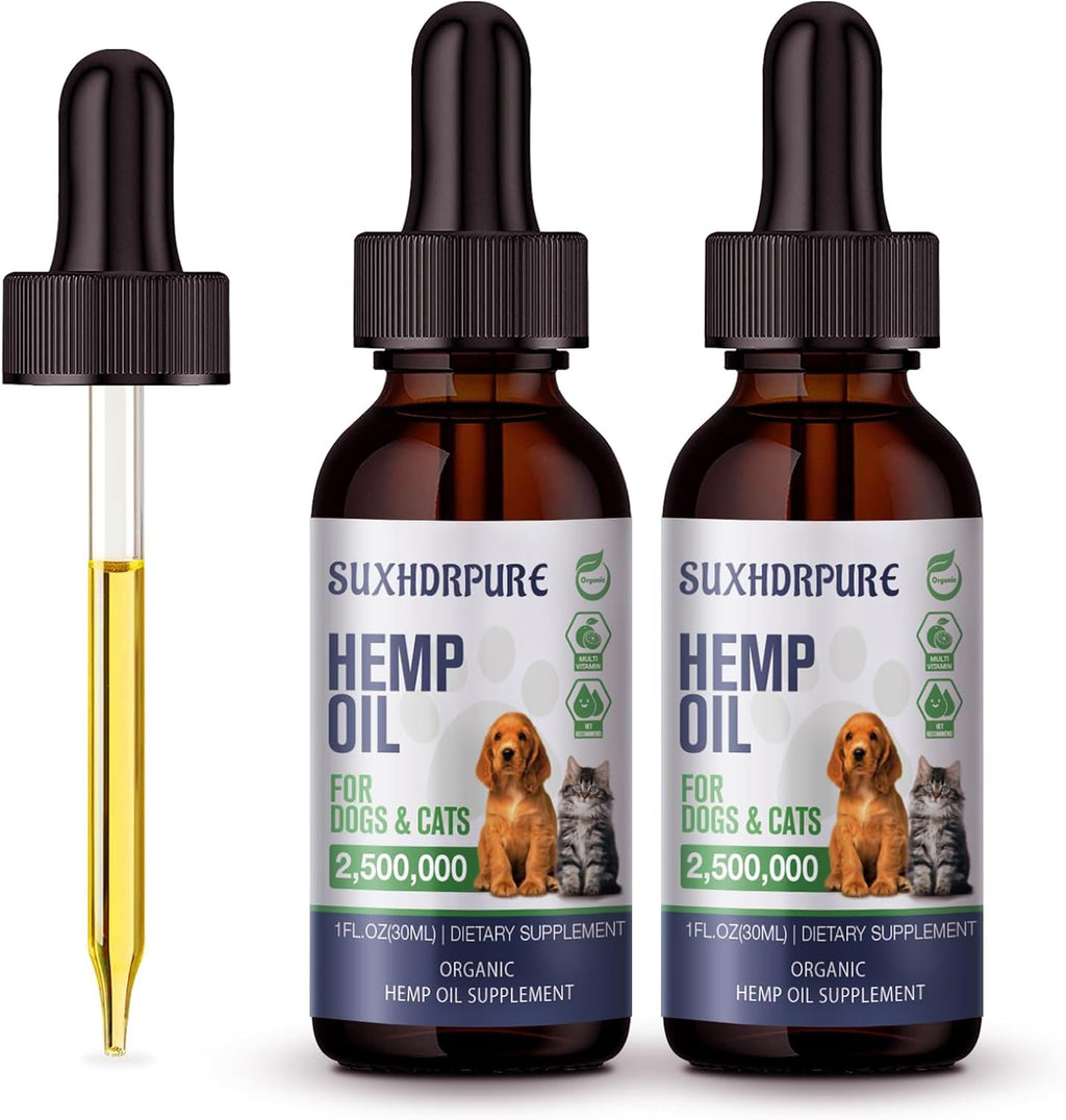 Organic Hemp Oil para Perros y Gatos - Aceite de Cáñamo con Omega 3, 6, 9 - Paquete de 2