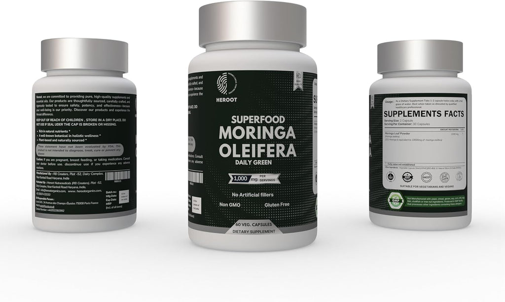 Cápsulas de Moringa Orgánica | Suplemento de Hojas de Moringa para Energía, Metabolismo y Apoyo Inmunitario – 60 Cápsulas