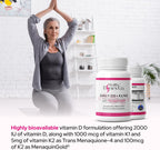 Premium D3 K2 Completo: Vitamina D3 2000 UI + K1 + K2 (MK-4 y MK-7) - 30 Cápsulas