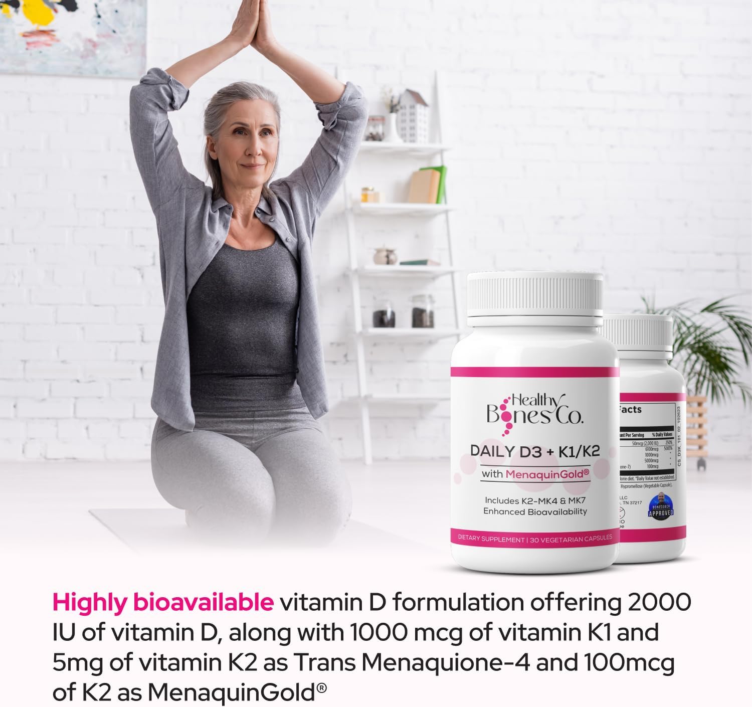 Premium D3 K2 Completo: Vitamina D3 2000 UI + K1 + K2 (MK-4 y MK-7) - 30 Cápsulas