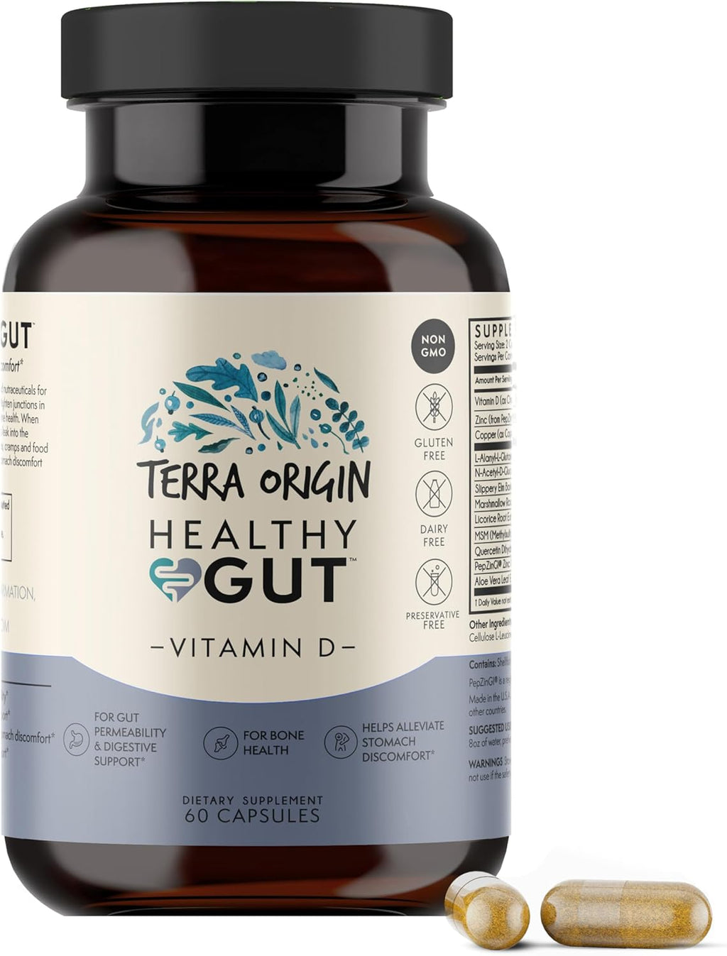 TERRA ORIGIN Healthy Gut con vitamina D 5000 UI | 60 cápsulas | Salud intestinal