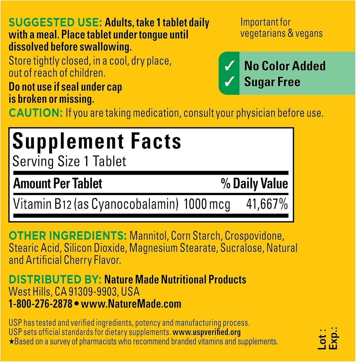 Nature Made Vitamina B12 1000 mcg Sublingual - 150 Tabletas (3 Paquetes)