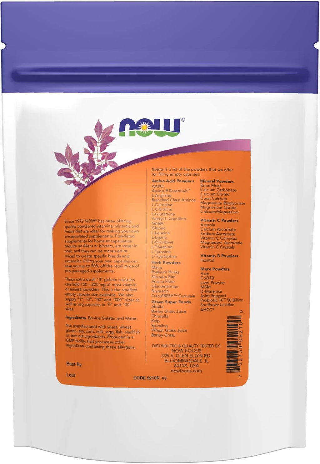 NOW Foods Cápsulas de Gelatina Vacías, Tamaño #3, Bovino, 1000 Cápsulas